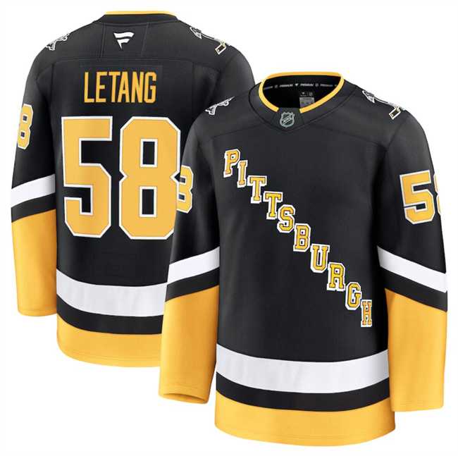 Mens Pittsburgh Penguins #58 Kris Letang Black 2024-25 Alternate Stitched Hockey Jersey Dzhi